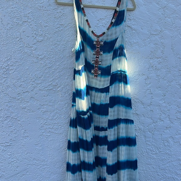 Free People gauze indigo dyed beaded  striped maxi dress XS - Picture 6 of 11